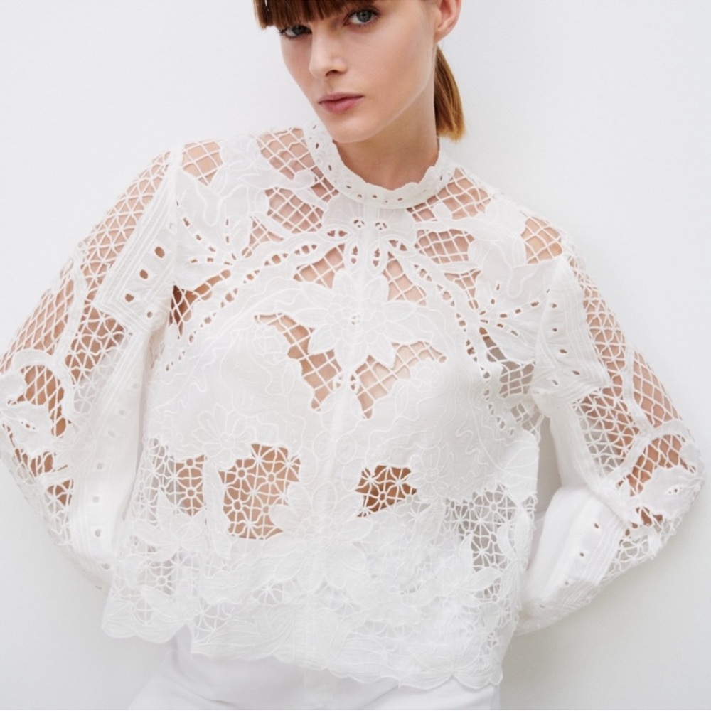 Zara Elegant White Lace Women's Top